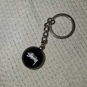 Stussy Black Ball Keyring with White Logo Authentic Heavy